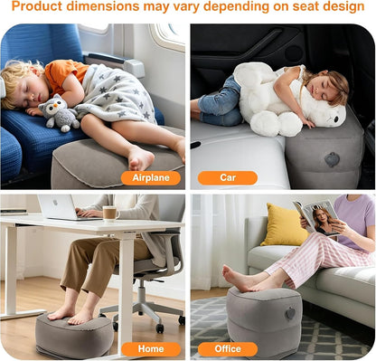 Inflatable Foot Rest Pillow for Travel,Kids Airplane Bed,Adjustable 3 Layers Height Leg Pillow of Air Travel Essentials,Car, Office, Home - Fast Inflation (Grey)