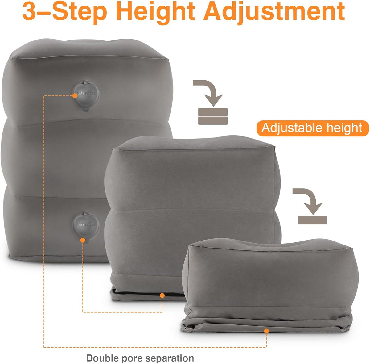 Inflatable Foot Rest Pillow for Travel,Kids Airplane Bed,Adjustable 3 Layers Height Leg Pillow of Air Travel Essentials,Car, Office, Home - Fast Inflation (Grey)