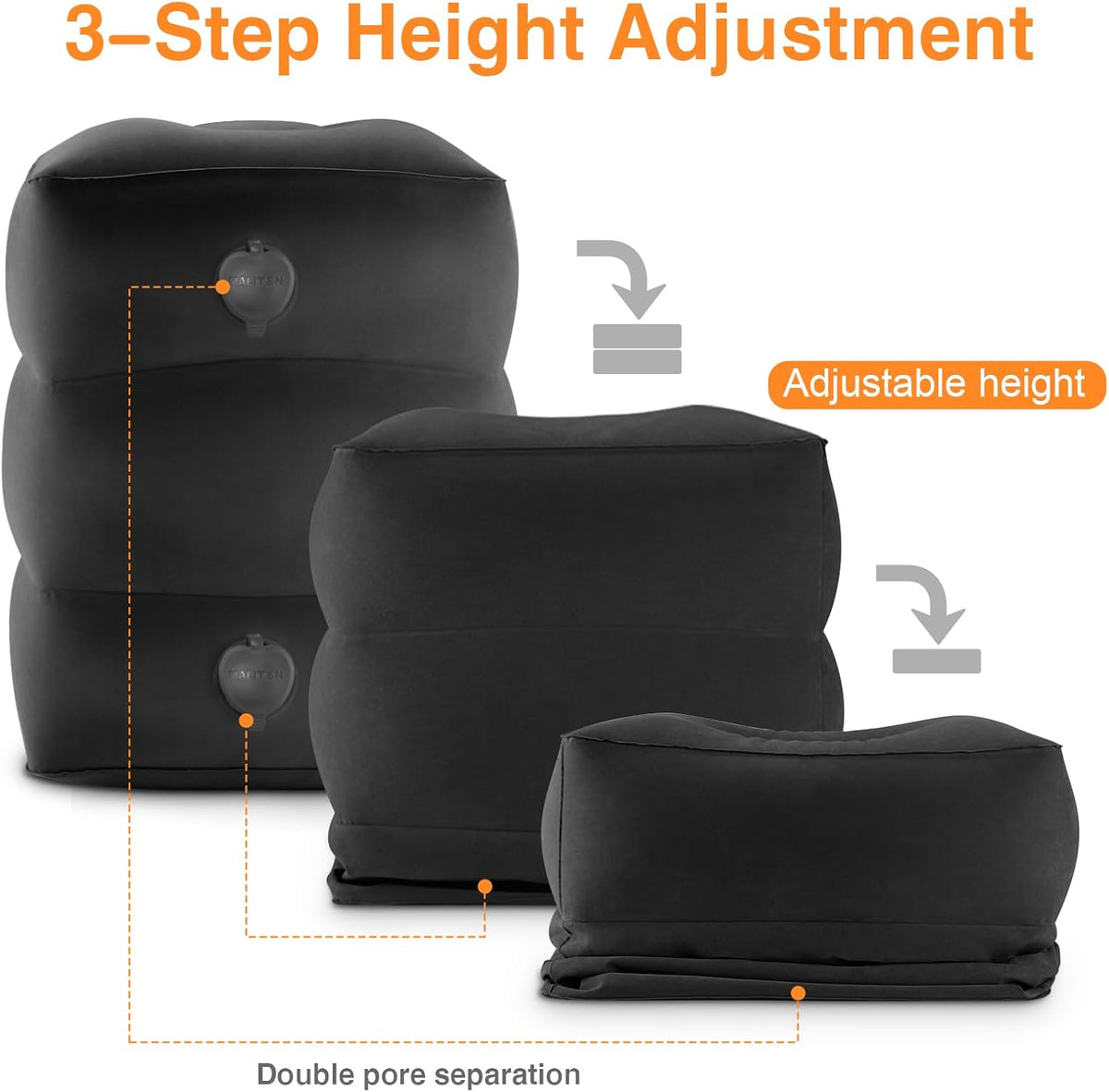 Inflatable Foot Rest Pillow for Travel,Kids Airplane Bed,Adjustable 3 Layers Height Leg Pillow of Air Travel Essentials,Car, Office, Home - Fast Inflation (Grey)