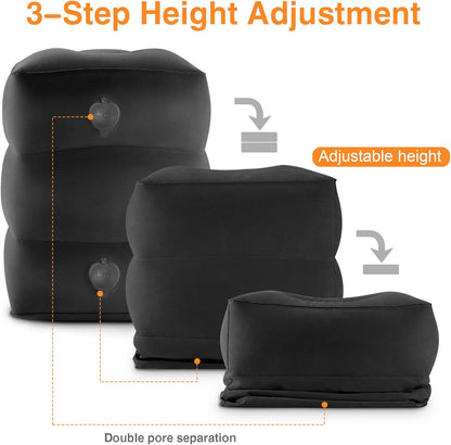 Inflatable Foot Rest Pillow for Travel,Kids Airplane Bed,Adjustable 3 Layers Height Leg Pillow of Air Travel Essentials,Car, Office, Home - Fast Inflation (Grey)