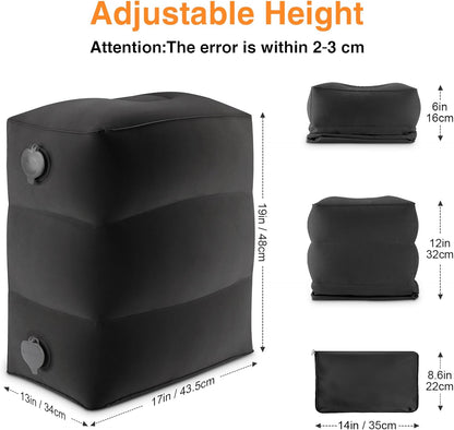 Inflatable Foot Rest Pillow for Travel,Kids Airplane Bed,Adjustable 3 Layers Height Leg Pillow of Air Travel Essentials,Car, Office, Home - Fast Inflation (Grey)