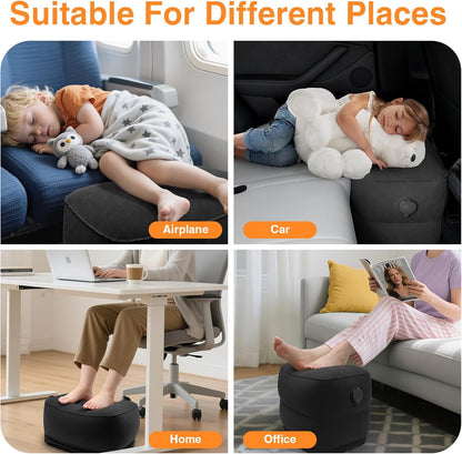 Inflatable Foot Rest Pillow for Travel,Kids Airplane Bed,Adjustable 3 Layers Height Leg Pillow of Air Travel Essentials,Car, Office, Home - Fast Inflation (Grey)