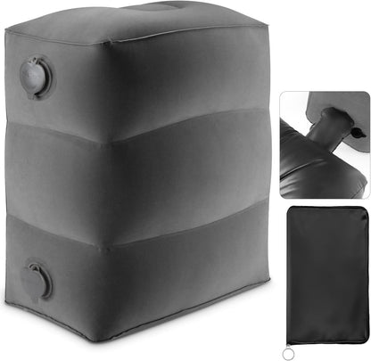 Inflatable Foot Rest Pillow for Travel,Kids Airplane Bed,Adjustable 3 Layers Height Leg Pillow of Air Travel Essentials,Car, Office, Home - Fast Inflation (Grey)