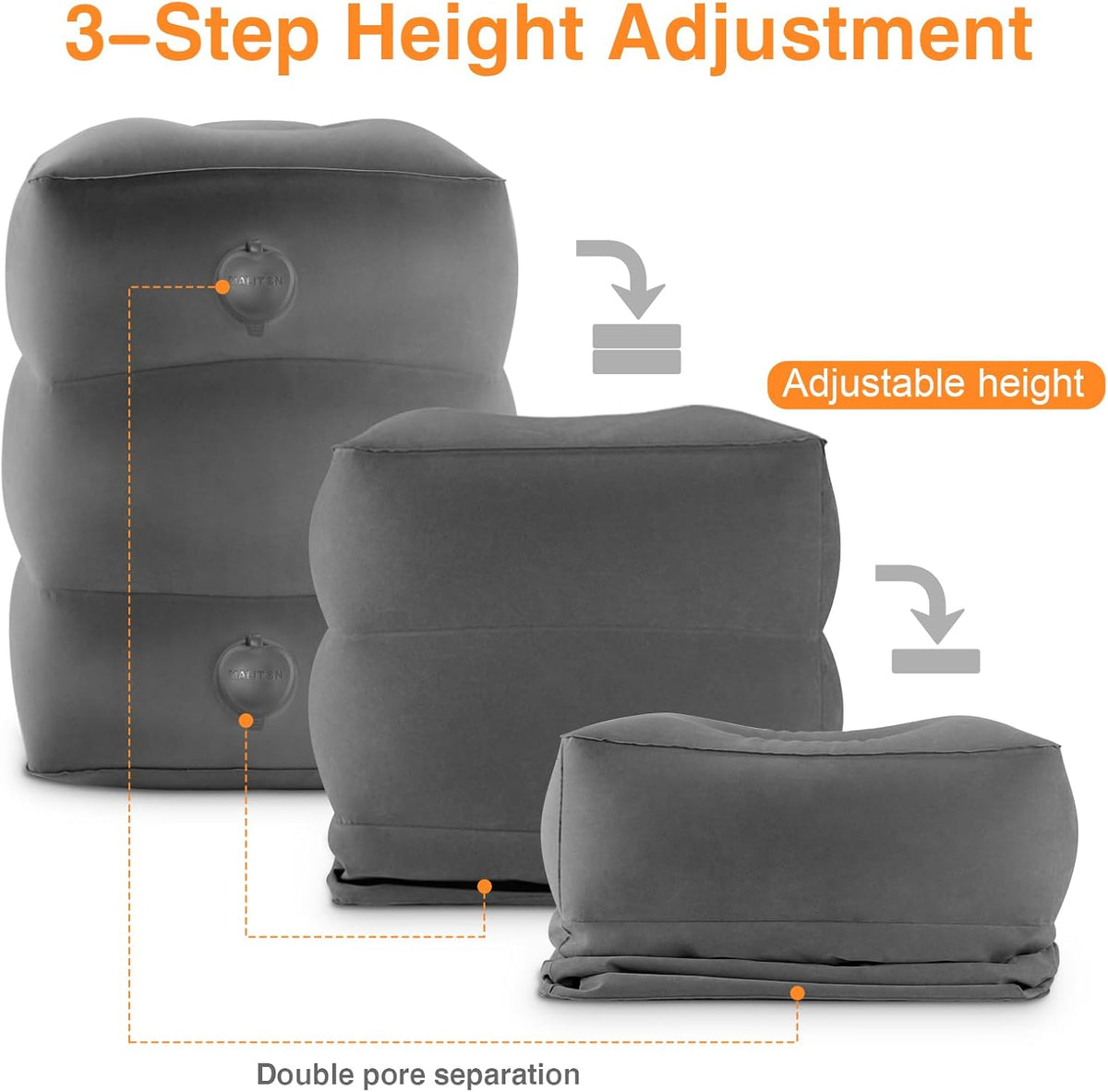 Inflatable Foot Rest Pillow for Travel,Kids Airplane Bed,Adjustable 3 Layers Height Leg Pillow of Air Travel Essentials,Car, Office, Home - Fast Inflation (Grey)