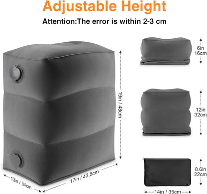 Inflatable Foot Rest Pillow for Travel,Kids Airplane Bed,Adjustable 3 Layers Height Leg Pillow of Air Travel Essentials,Car, Office, Home - Fast Inflation (Grey)