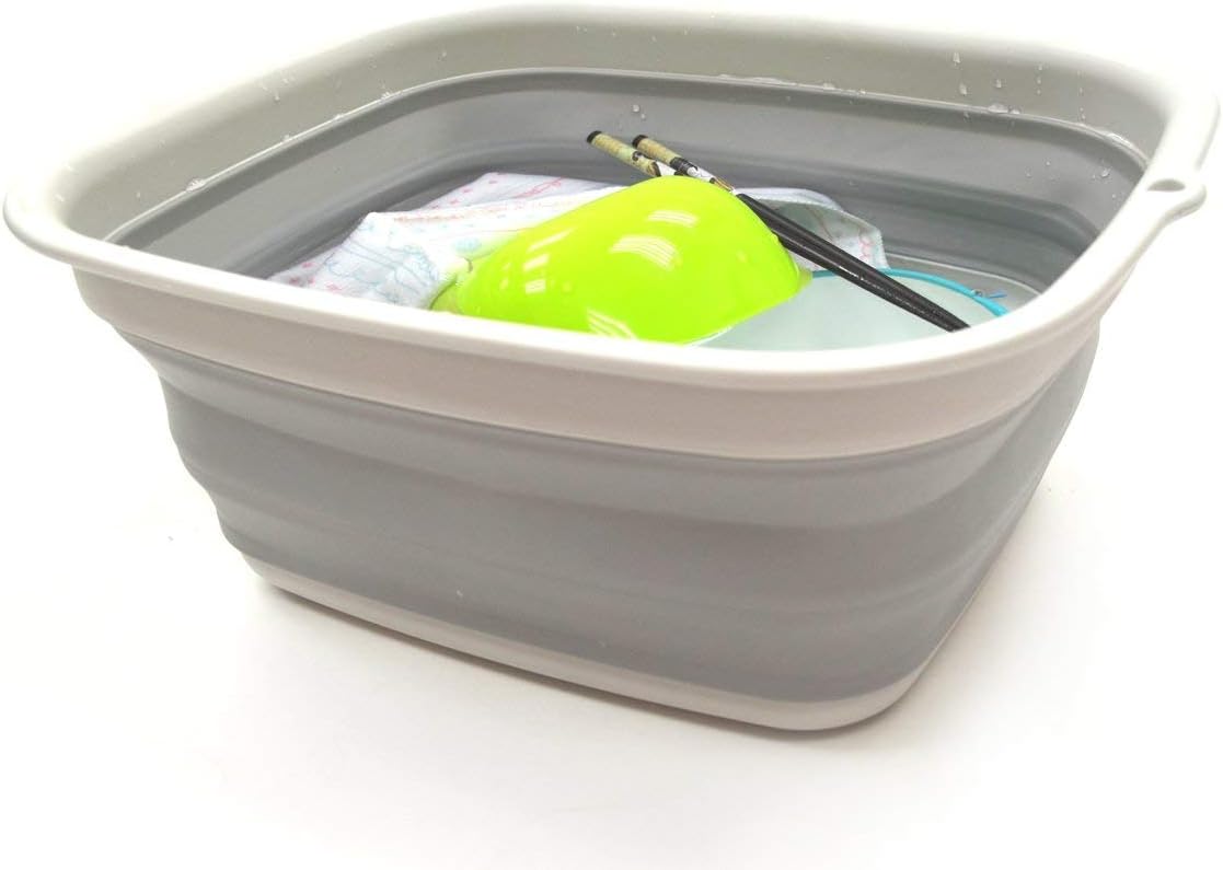 7.7L (2 Gallon) Collapsible Tub - Foldable Dish Tub - Portable Washing Basin - Space Saving Plastic Washtub (Grey, S)