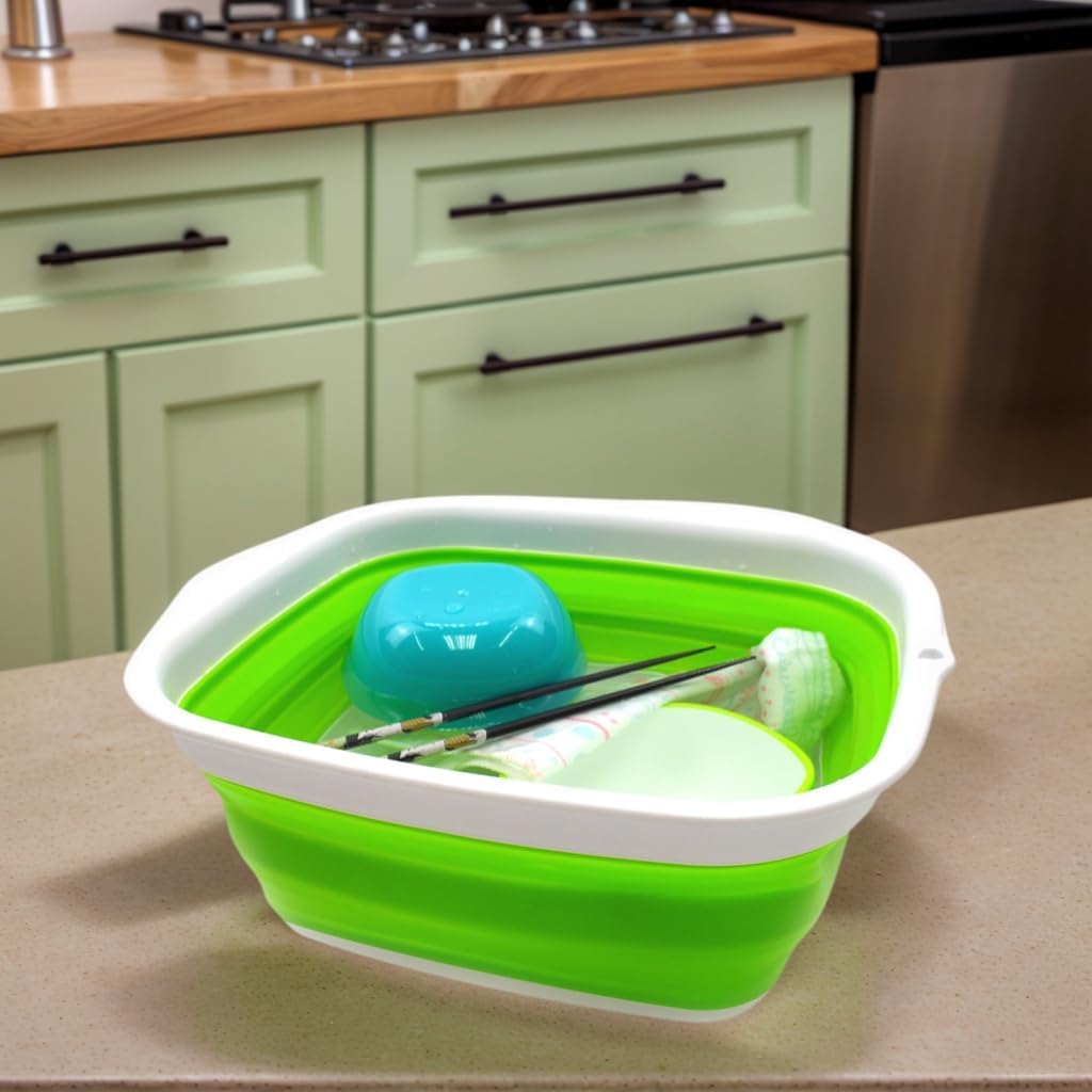 7.7L (2 Gallon) Collapsible Tub - Foldable Dish Tub - Portable Washing Basin - Space Saving Plastic Washtub (Grey, S)