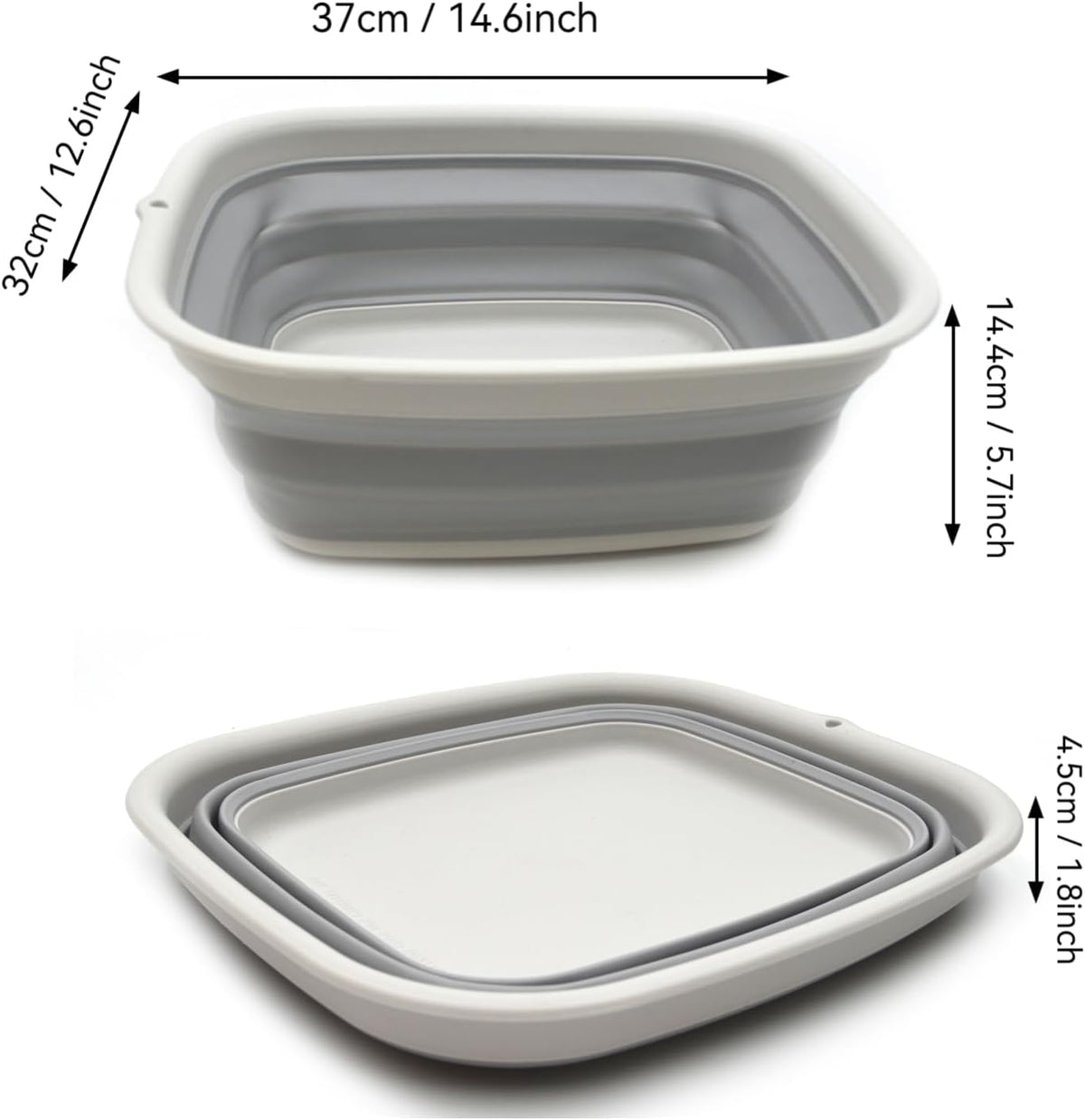 7.7L (2 Gallon) Collapsible Tub - Foldable Dish Tub - Portable Washing Basin - Space Saving Plastic Washtub (Grey, S)