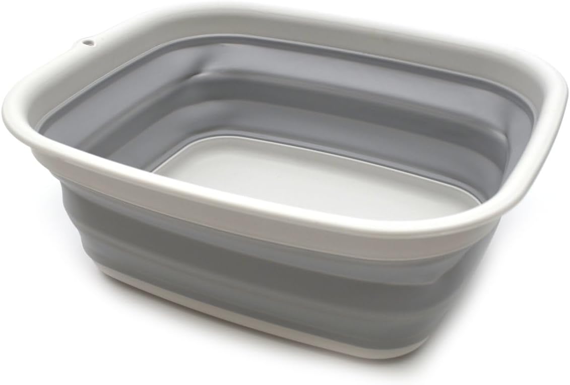 7.7L (2 Gallon) Collapsible Tub - Foldable Dish Tub - Portable Washing Basin - Space Saving Plastic Washtub (Grey, S)
