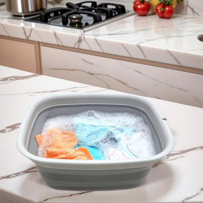 7.7L (2 Gallon) Collapsible Tub - Foldable Dish Tub - Portable Washing Basin - Space Saving Plastic Washtub (Grey, S)