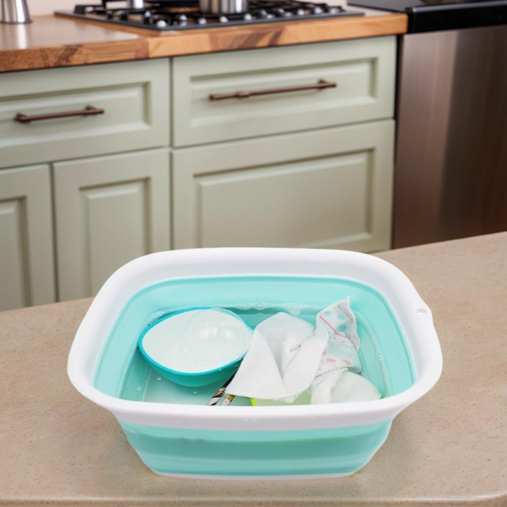 7.7L (2 Gallon) Collapsible Tub - Foldable Dish Tub - Portable Washing Basin - Space Saving Plastic Washtub (Grey, S)