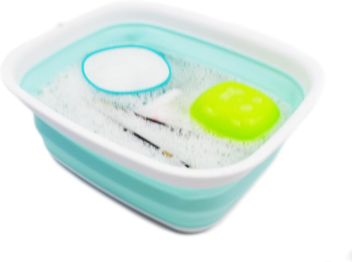 7.7L (2 Gallon) Collapsible Tub - Foldable Dish Tub - Portable Washing Basin - Space Saving Plastic Washtub (Grey, S)