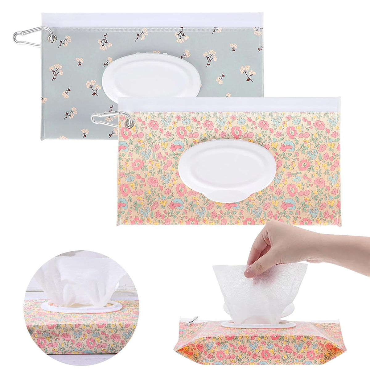 2Packs Baby Wipes Dispenser Portable Baby Wipe Holder Refillable Wet Wipes Container Reusable Travel Wipes Case, Keeps Wipes Fresh(Blue)