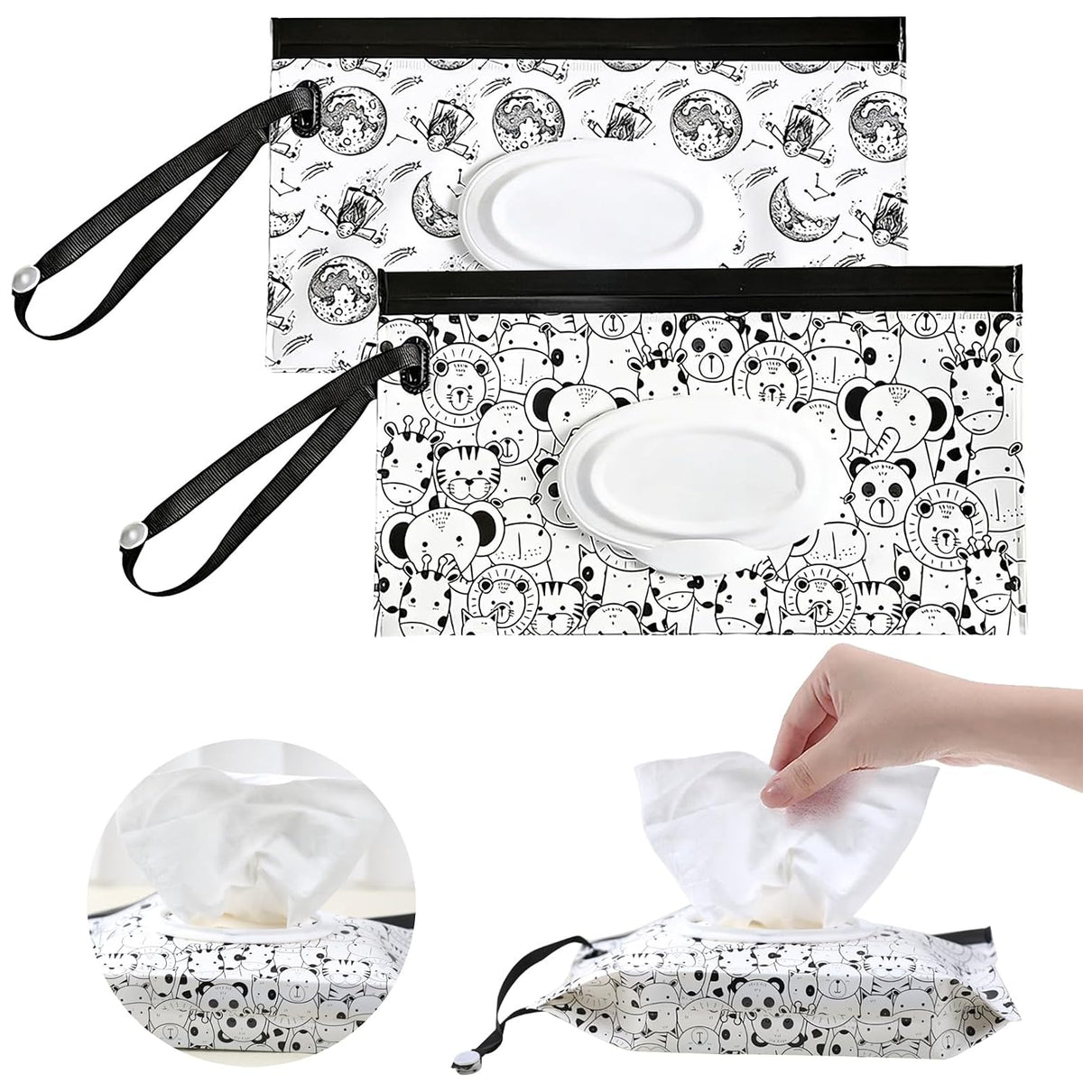 2Packs Baby Wipes Dispenser Portable Baby Wipe Holder Refillable Wet Wipes Container Reusable Travel Wipes Case, Keeps Wipes Fresh(Blue)