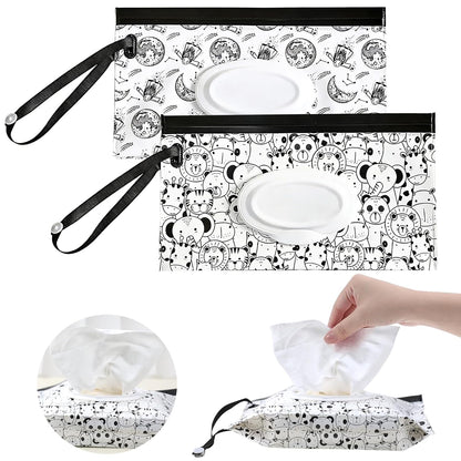 2Packs Baby Wipes Dispenser Portable Baby Wipe Holder Refillable Wet Wipes Container Reusable Travel Wipes Case, Keeps Wipes Fresh(Blue)