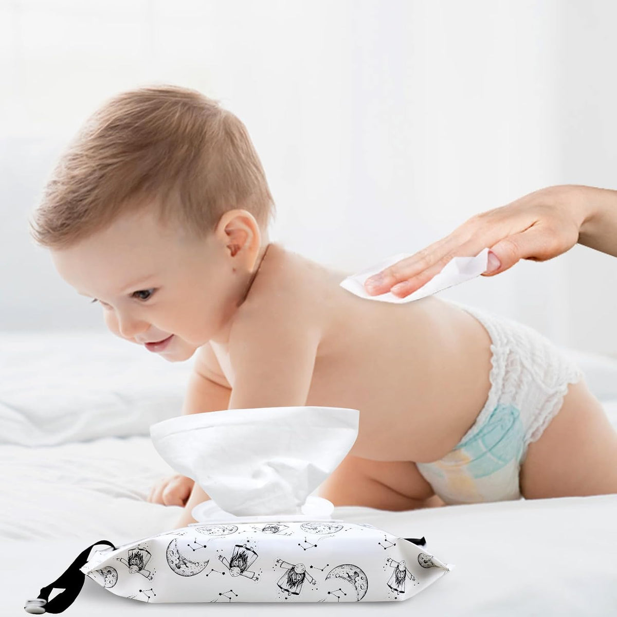 2Packs Baby Wipes Dispenser Portable Baby Wipe Holder Refillable Wet Wipes Container Reusable Travel Wipes Case, Keeps Wipes Fresh(Blue)