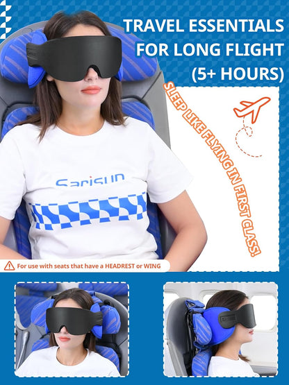 Travel Pillow for Airplanes Sleep, Seat Strap for Stable Support