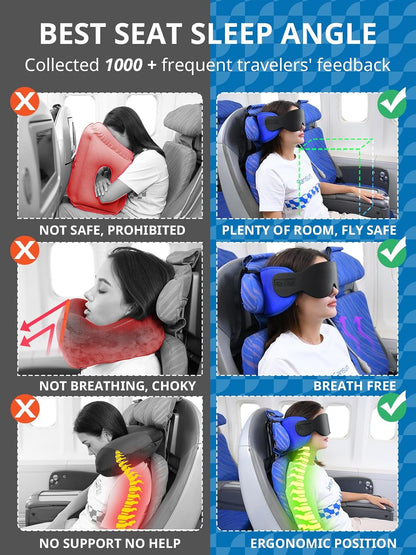 Travel Pillow for Airplanes Sleep, Seat Strap for Stable Support