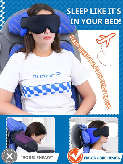 Travel Pillow for Airplanes Sleep, Seat Strap for Stable Support