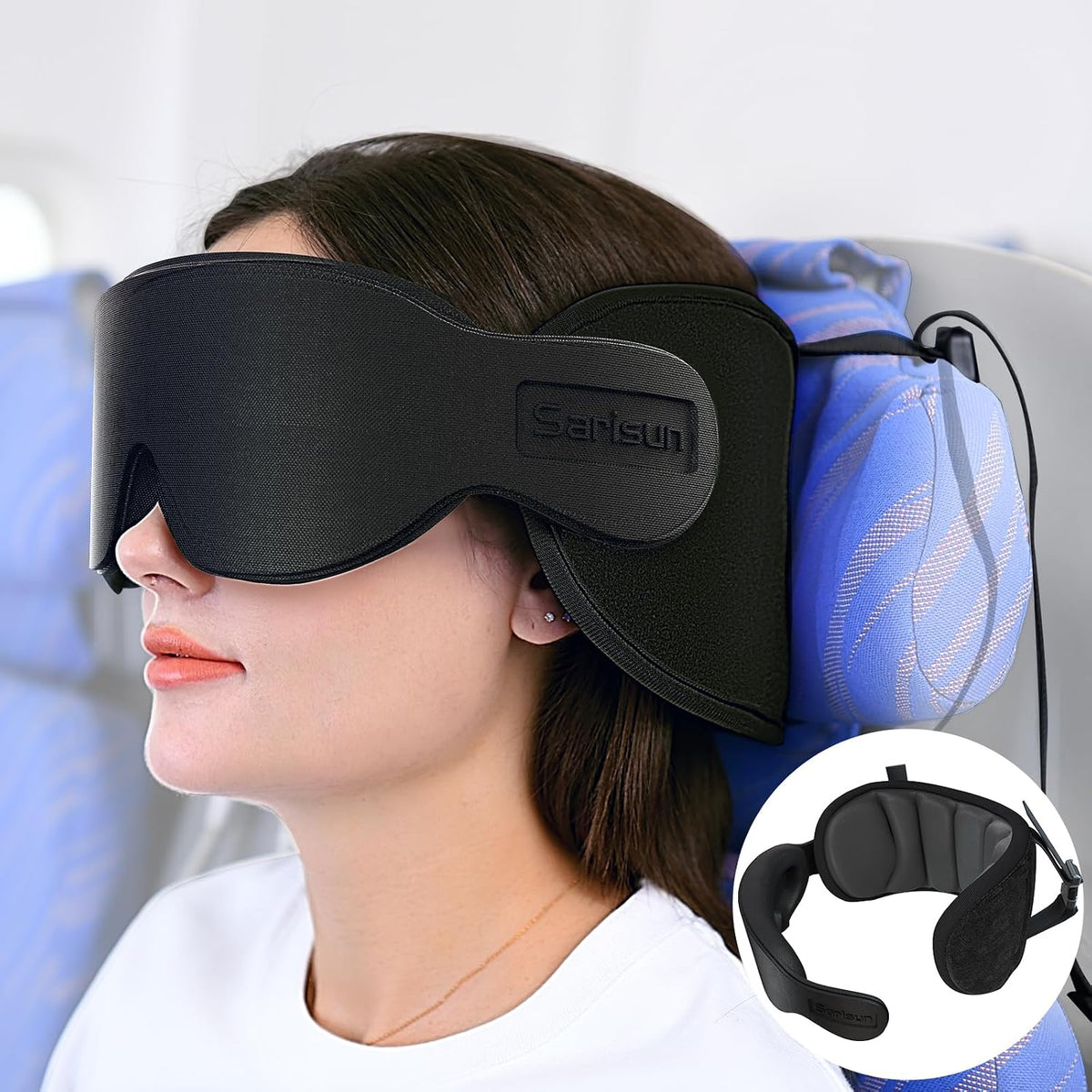 Travel Pillow for Airplanes Sleep, Seat Strap for Stable Support