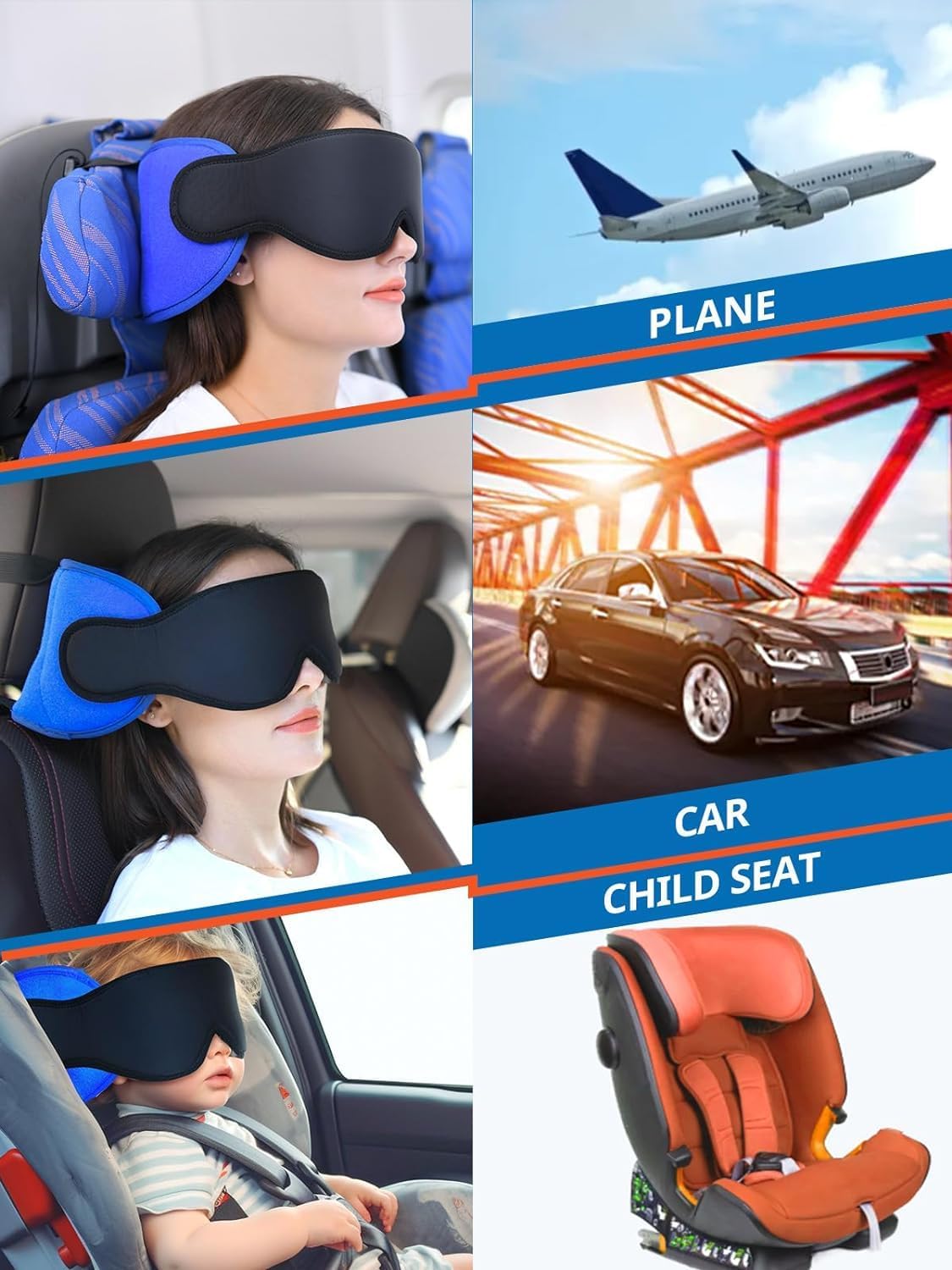 Travel Pillow for Airplanes Sleep, Seat Strap for Stable Support