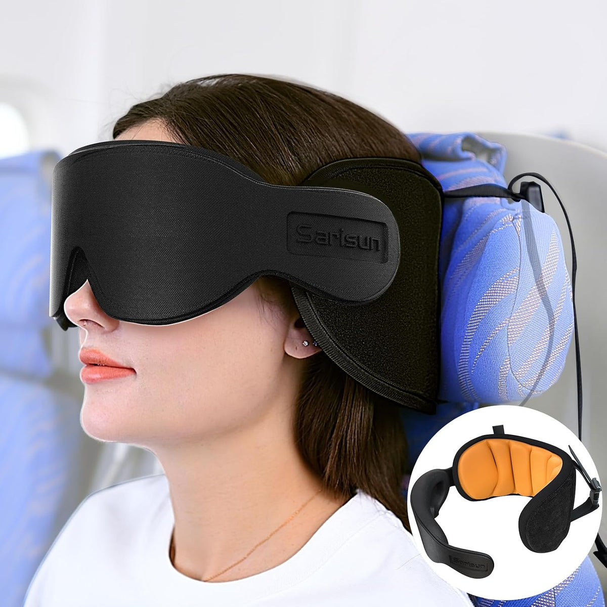 Travel Pillow for Airplanes Sleep, Seat Strap for Stable Support