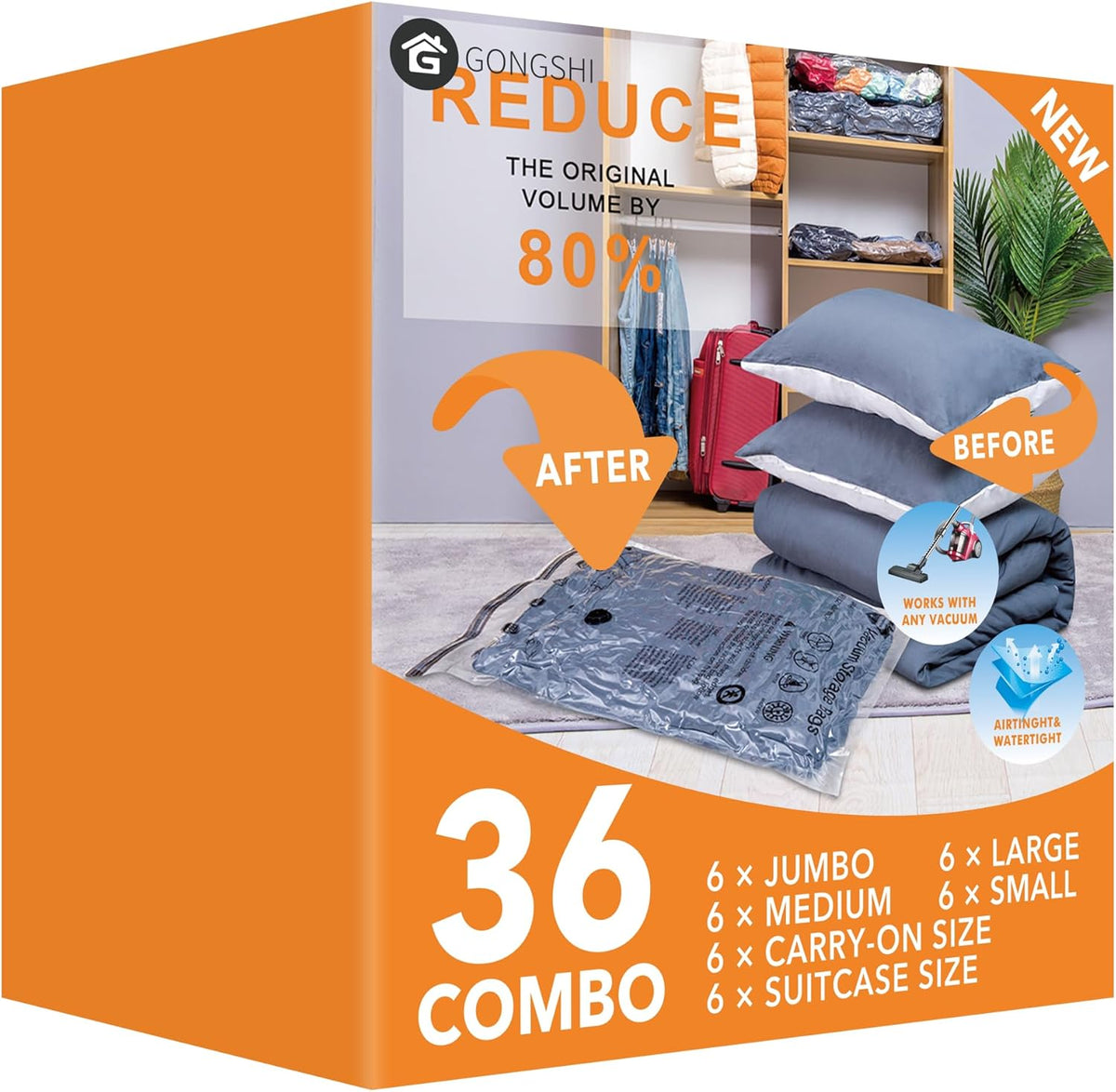 Vacuum Storage Bags for Clothing, 12-Pack, Jumbo