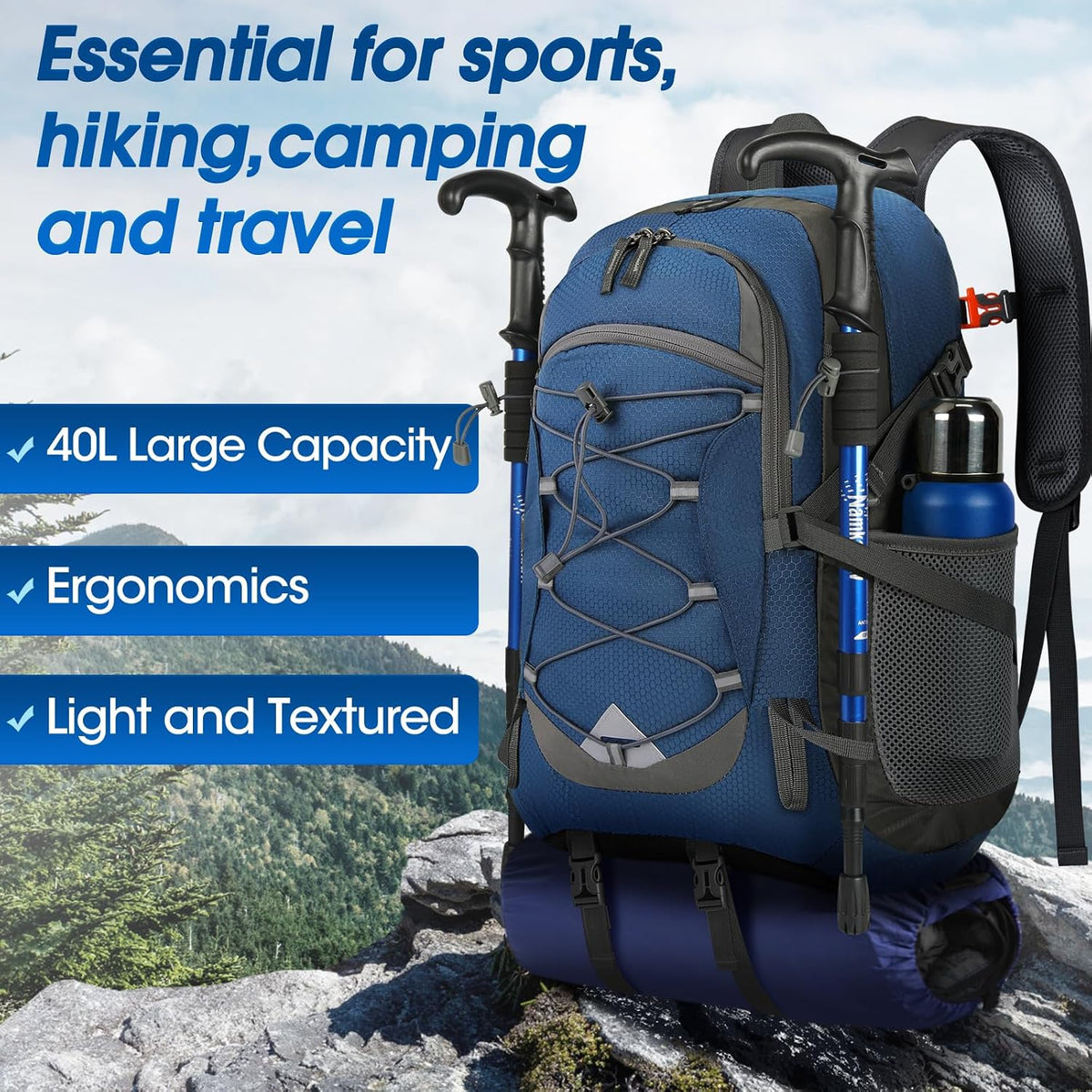 Hiking Backpack 40L Packable Lightweight Camping Daypack Men Women