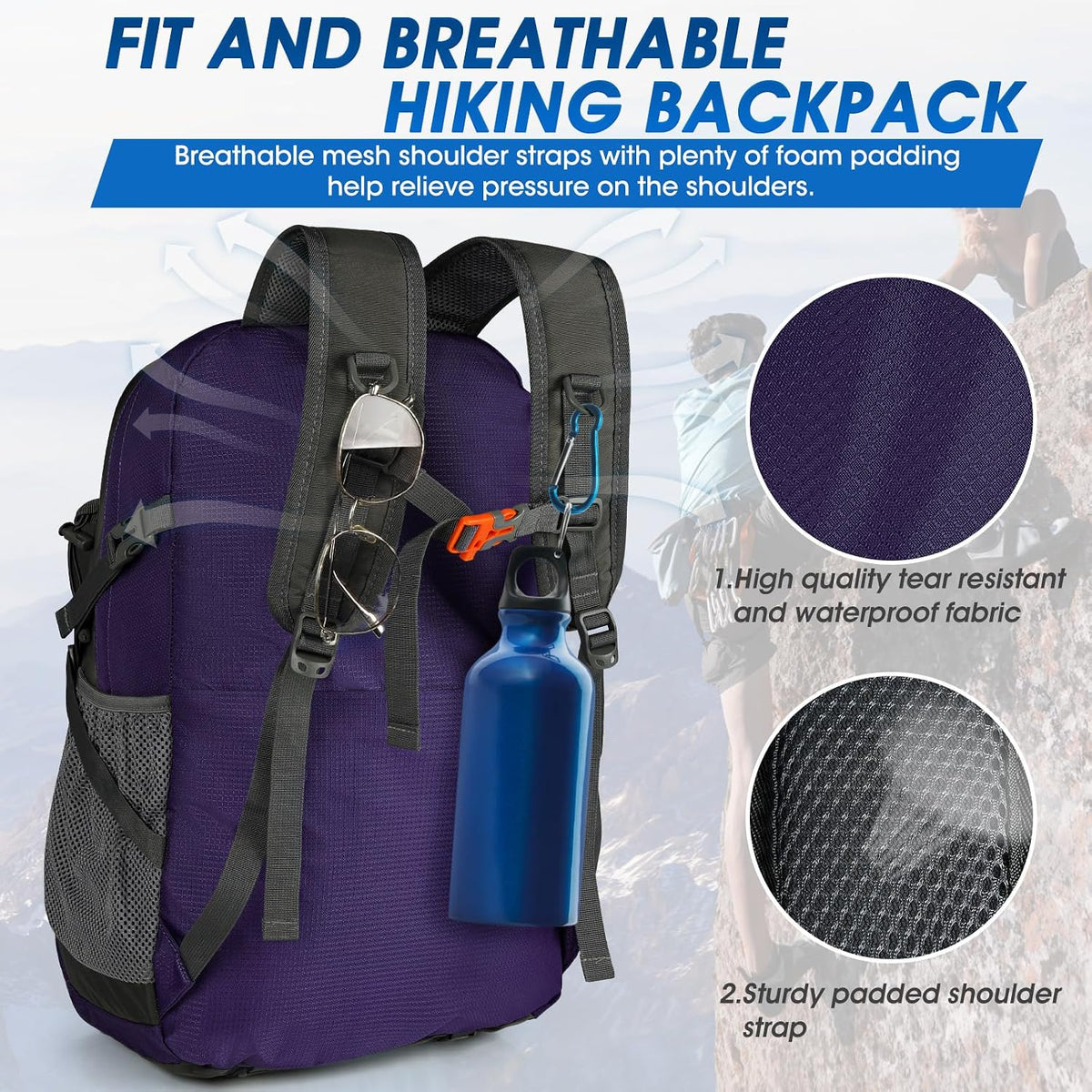 Hiking Backpack 40L Packable Lightweight Camping Daypack Men Women