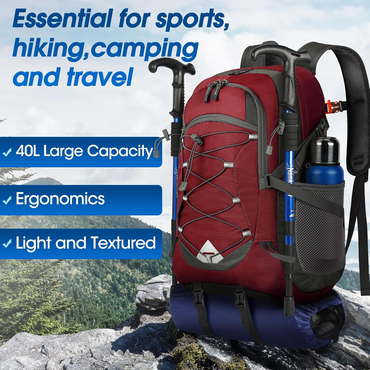 Hiking Backpack 40L Packable Lightweight Camping Daypack Men Women