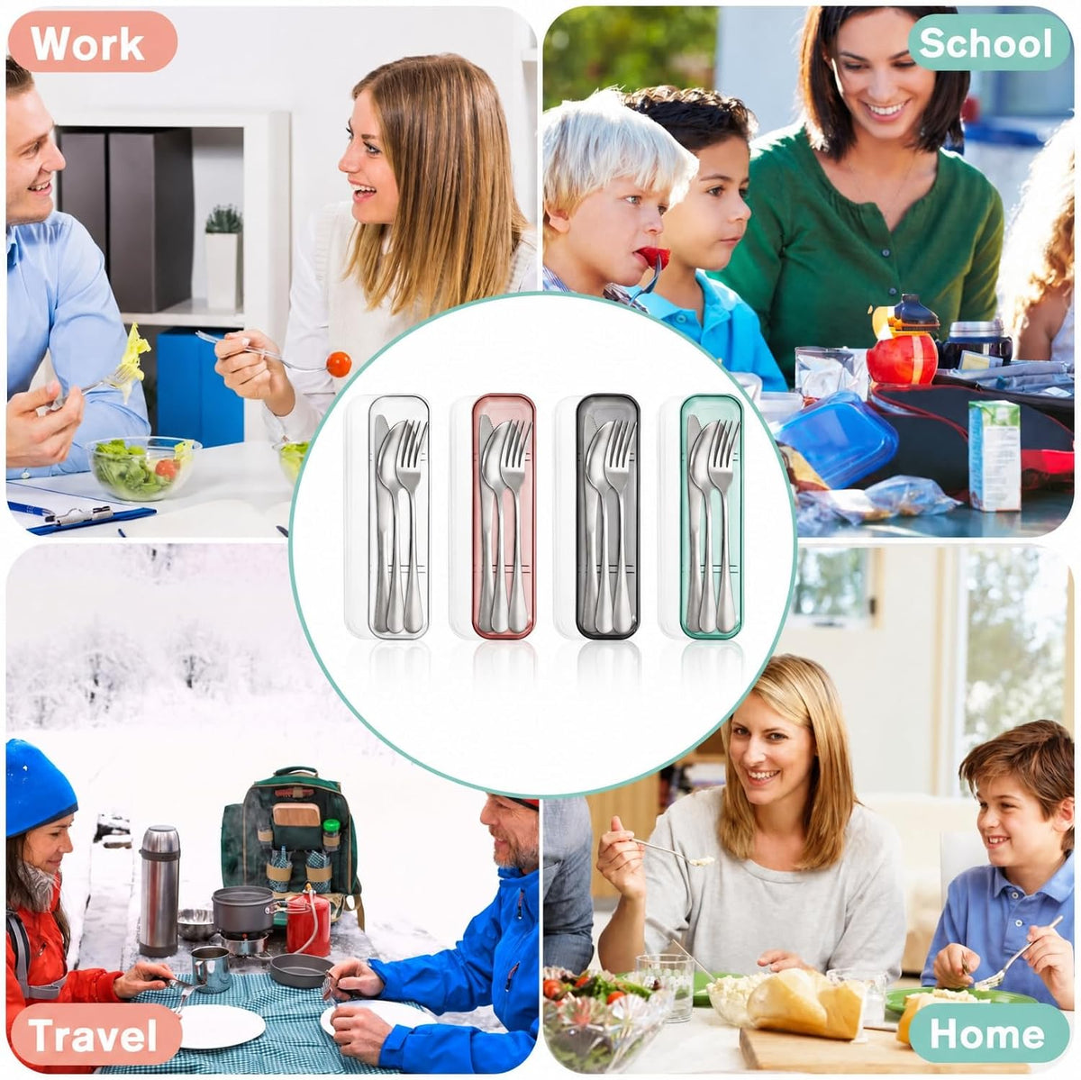 8 Pack Travel Silverware Set with Case, Reusable Utensils for Lunch