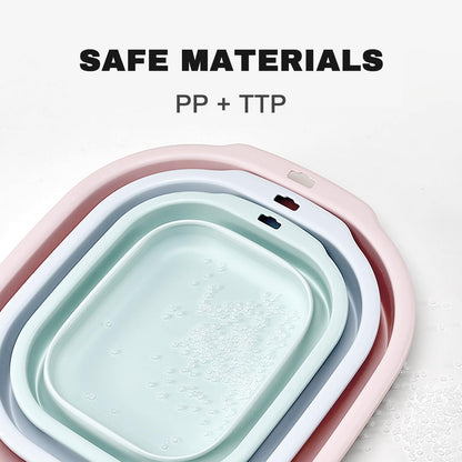 Collapsible Wash Basin Set of 3, Foldable Large Medium Small Wash Basins, Portable Plastic Basins for Laundry, Bottles, Travel, Camping (Blue Gray)