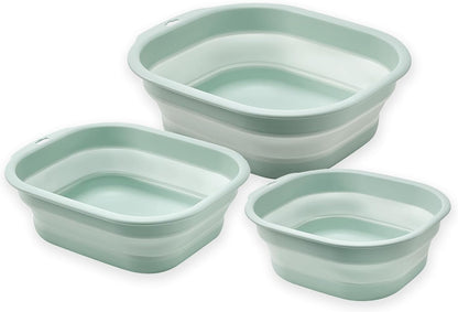 Collapsible Wash Basin Set of 3, Foldable Large Medium Small Wash Basins, Portable Plastic Basins for Laundry, Bottles, Travel, Camping (Blue Gray)