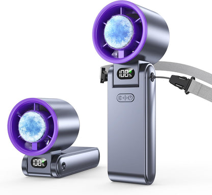 Portable Handheld Fan with Ice Cooler, 199 Speed Personal Fan,5500mAh Rechargeable,20H Cooling Time,20000 RPM Powerful Motor, Summer Essential for Travel/Outdoor/Office, Grey Purple