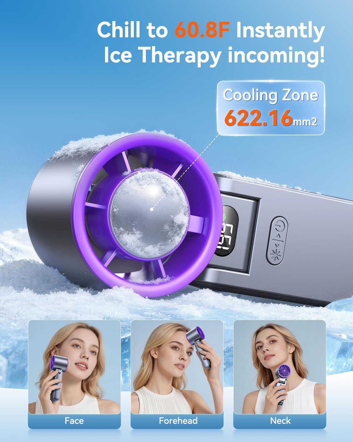 Portable Handheld Fan with Ice Cooler, 199 Speed Personal Fan,5500mAh Rechargeable,20H Cooling Time,20000 RPM Powerful Motor, Summer Essential for Travel/Outdoor/Office, Grey Purple