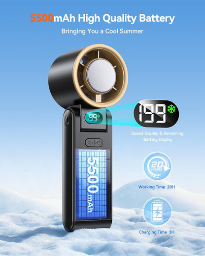 Portable Handheld Fan with Ice Cooler, 199 Speed Personal Fan,5500mAh Rechargeable,20H Cooling Time,20000 RPM Powerful Motor, Summer Essential for Travel/Outdoor/Office, Grey Purple
