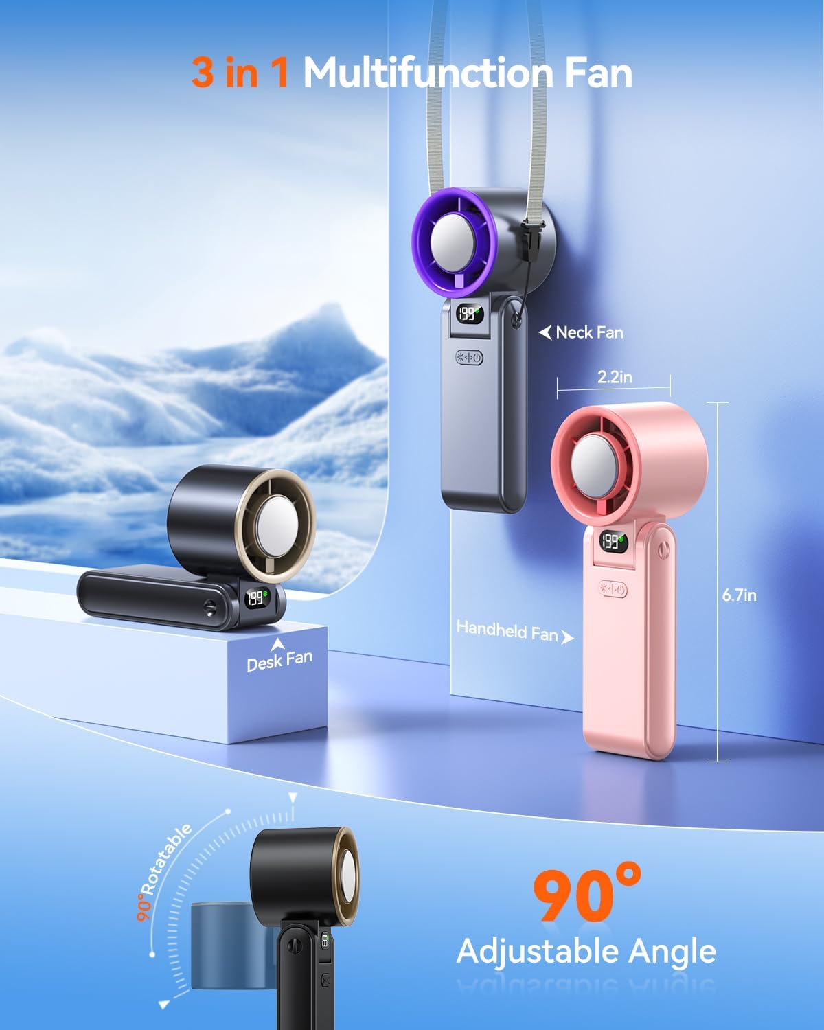 Portable Handheld Fan with Ice Cooler, 199 Speed Personal Fan,5500mAh Rechargeable,20H Cooling Time,20000 RPM Powerful Motor, Summer Essential for Travel/Outdoor/Office, Grey Purple