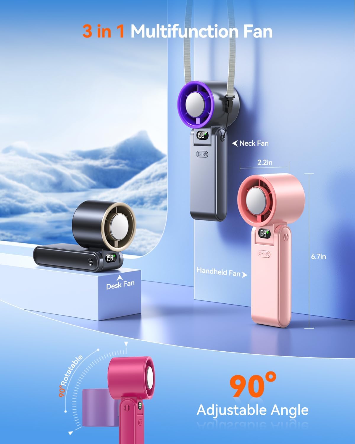 Portable Handheld Fan with Ice Cooler, 199 Speed Personal Fan,5500mAh Rechargeable,20H Cooling Time,20000 RPM Powerful Motor, Summer Essential for Travel/Outdoor/Office, Grey Purple