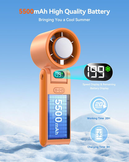Portable Handheld Fan with Ice Cooler, 199 Speed Personal Fan,5500mAh Rechargeable,20H Cooling Time,20000 RPM Powerful Motor, Summer Essential for Travel/Outdoor/Office, Grey Purple