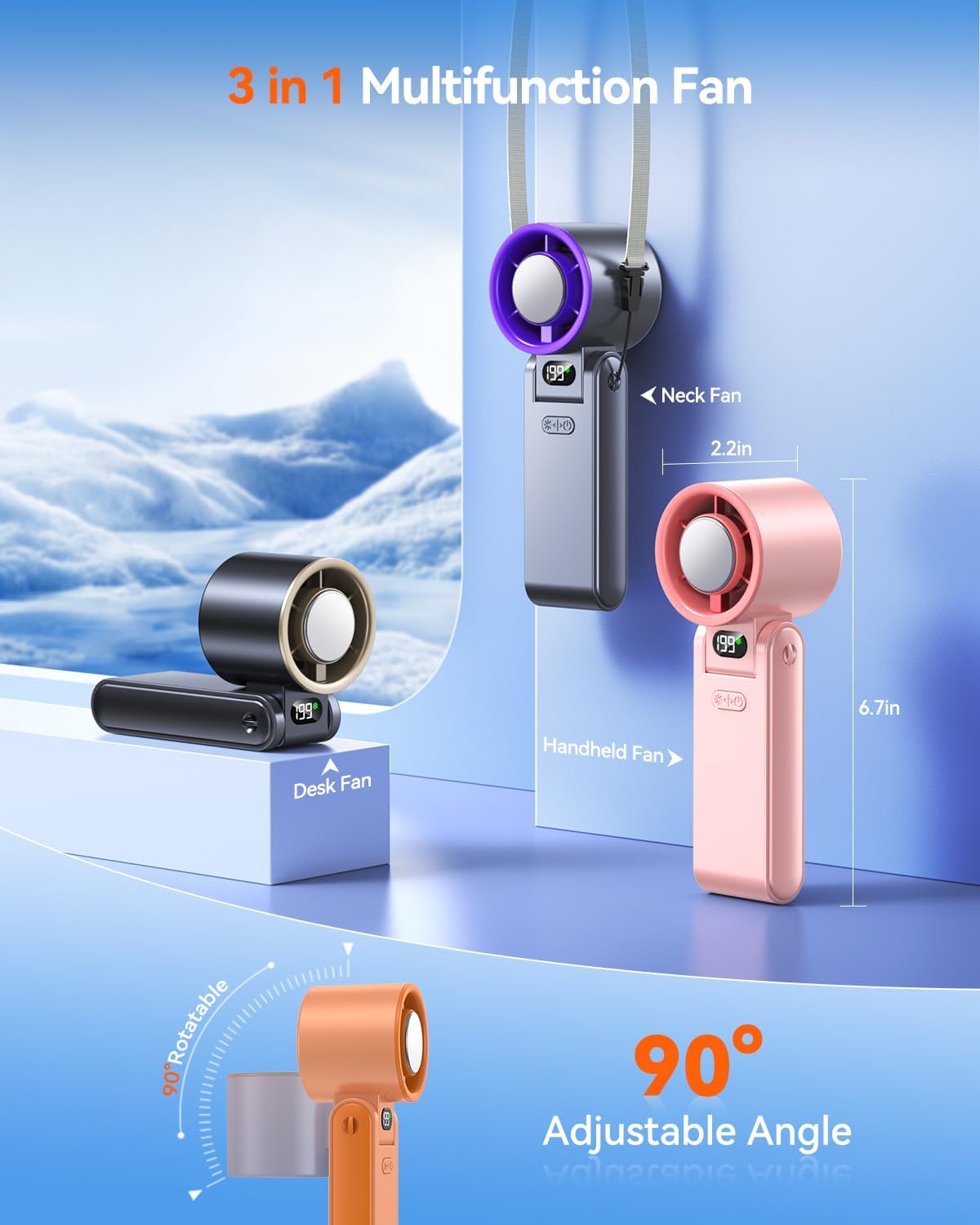 Portable Handheld Fan with Ice Cooler, 199 Speed Personal Fan,5500mAh Rechargeable,20H Cooling Time,20000 RPM Powerful Motor, Summer Essential for Travel/Outdoor/Office, Grey Purple