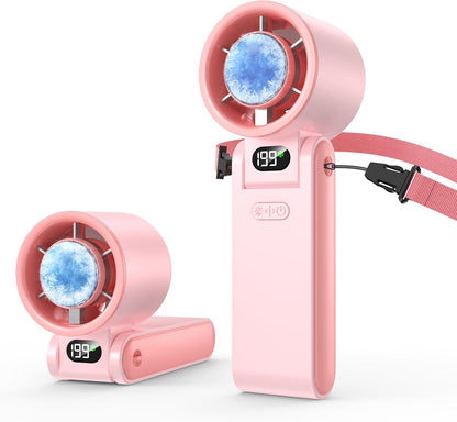 Portable Handheld Fan with Ice Cooler, 199 Speed Personal Fan,5500mAh Rechargeable,20H Cooling Time,20000 RPM Powerful Motor, Summer Essential for Travel/Outdoor/Office, Grey Purple