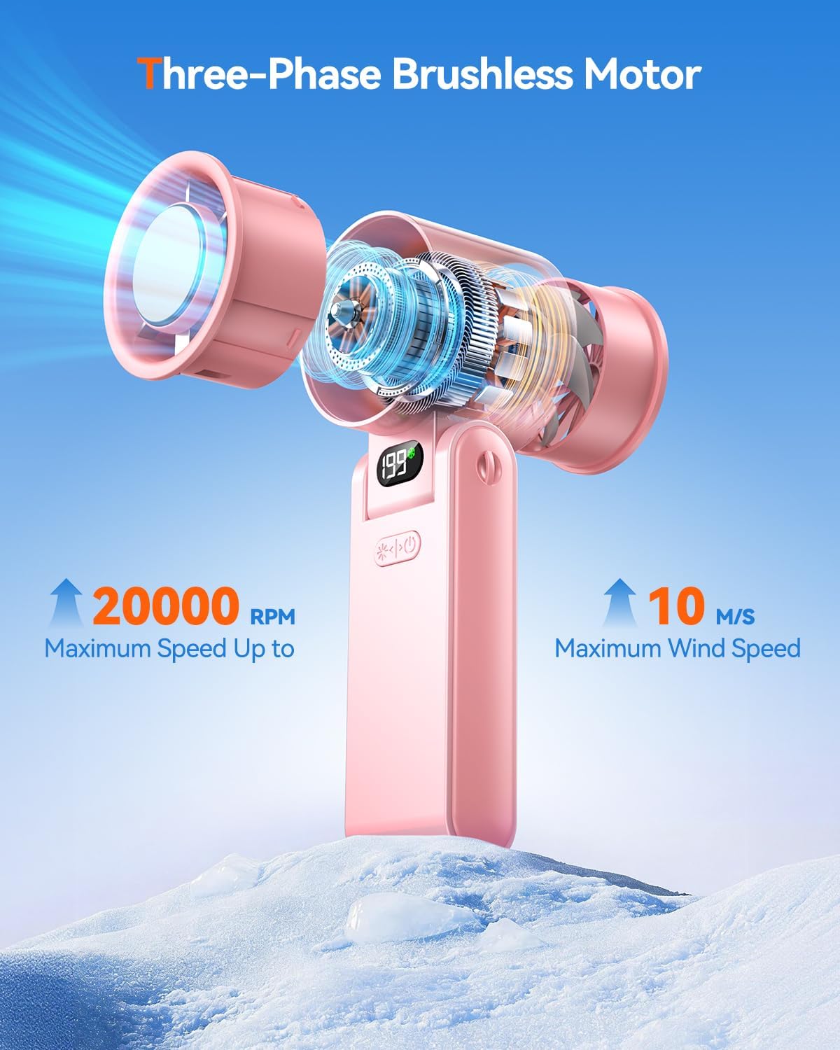 Portable Handheld Fan with Ice Cooler, 199 Speed Personal Fan,5500mAh Rechargeable,20H Cooling Time,20000 RPM Powerful Motor, Summer Essential for Travel/Outdoor/Office, Grey Purple