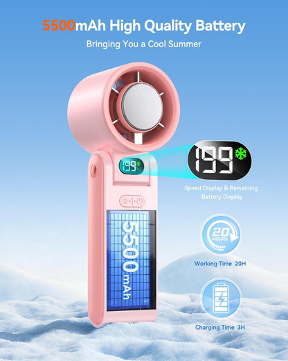 Portable Handheld Fan with Ice Cooler, 199 Speed Personal Fan,5500mAh Rechargeable,20H Cooling Time,20000 RPM Powerful Motor, Summer Essential for Travel/Outdoor/Office, Grey Purple