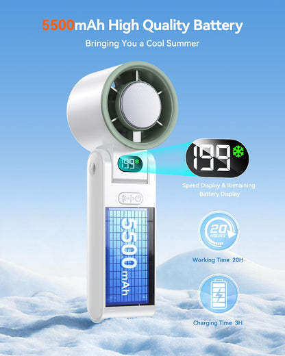 Portable Handheld Fan with Ice Cooler, 199 Speed Personal Fan,5500mAh Rechargeable,20H Cooling Time,20000 RPM Powerful Motor, Summer Essential for Travel/Outdoor/Office, Grey Purple