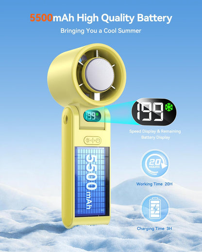 Portable Handheld Fan with Ice Cooler, 199 Speed Personal Fan,5500mAh Rechargeable,20H Cooling Time,20000 RPM Powerful Motor, Summer Essential for Travel/Outdoor/Office, Grey Purple