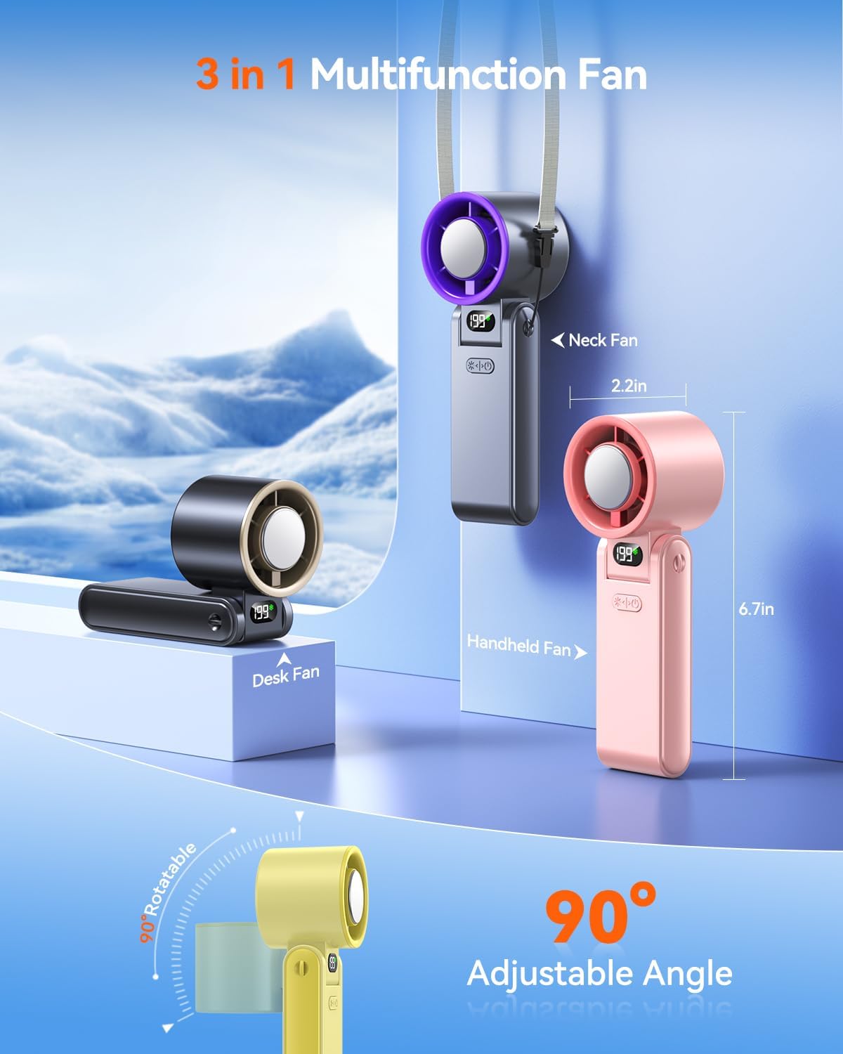 Portable Handheld Fan with Ice Cooler, 199 Speed Personal Fan,5500mAh Rechargeable,20H Cooling Time,20000 RPM Powerful Motor, Summer Essential for Travel/Outdoor/Office, Grey Purple