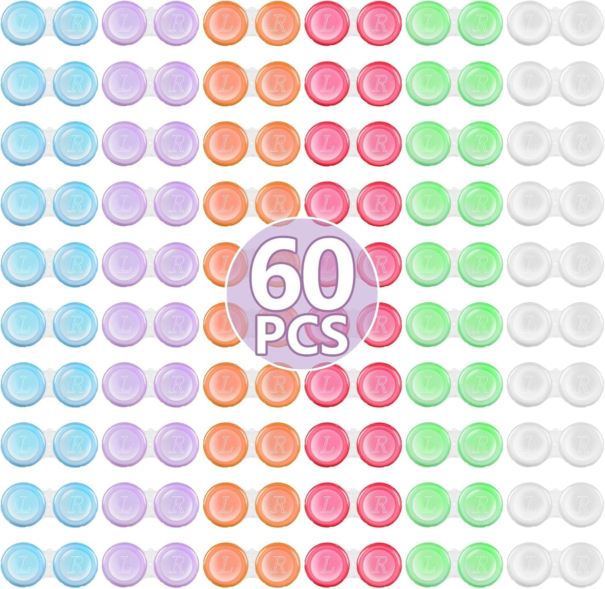 Contact Lens Cases Bulk, Transparent Cute Contact Lens Case for Home & Travel, 6 Color (60)