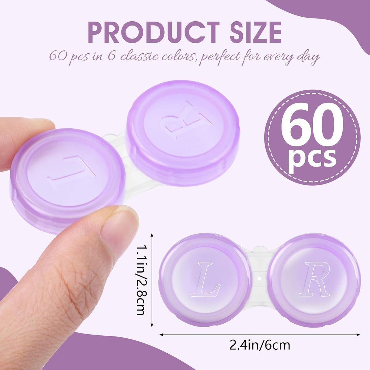 Contact Lens Cases Bulk, Transparent Cute Contact Lens Case for Home & Travel, 6 Color (60)