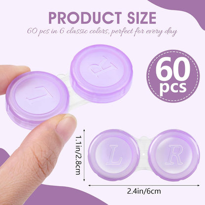 Contact Lens Cases Bulk, Transparent Cute Contact Lens Case for Home & Travel, 6 Color (60)