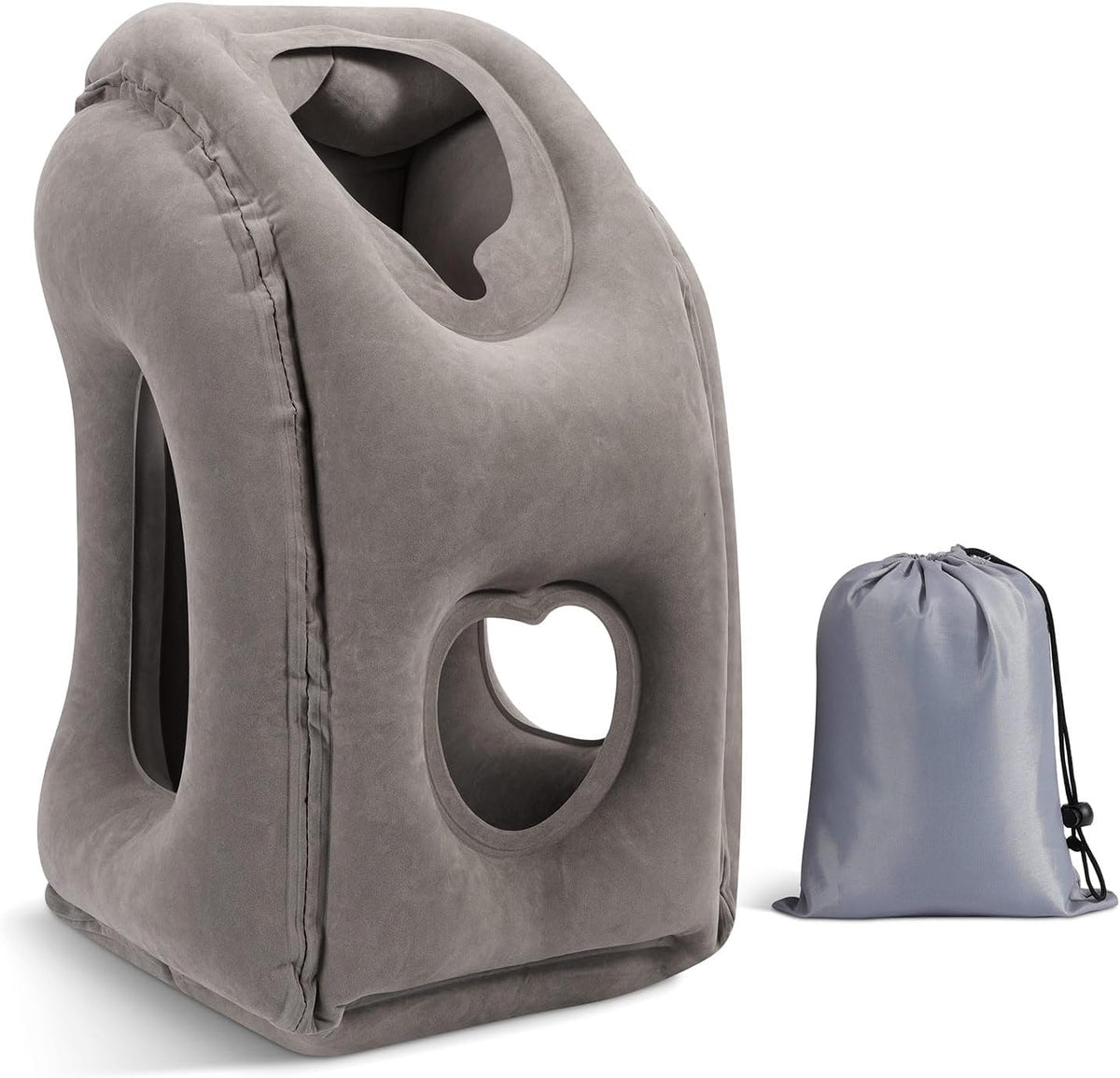 Inflatable Travel Pillow, Neck Pillow with Storage Bag, Gray